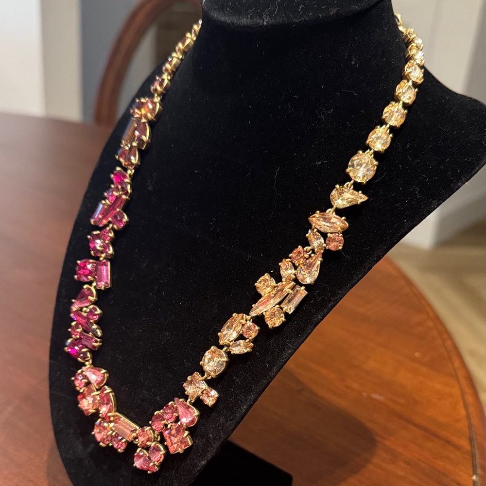 J Crew Gold-Tone Pink Crystal Collar Necklace “Pink Ombre”
